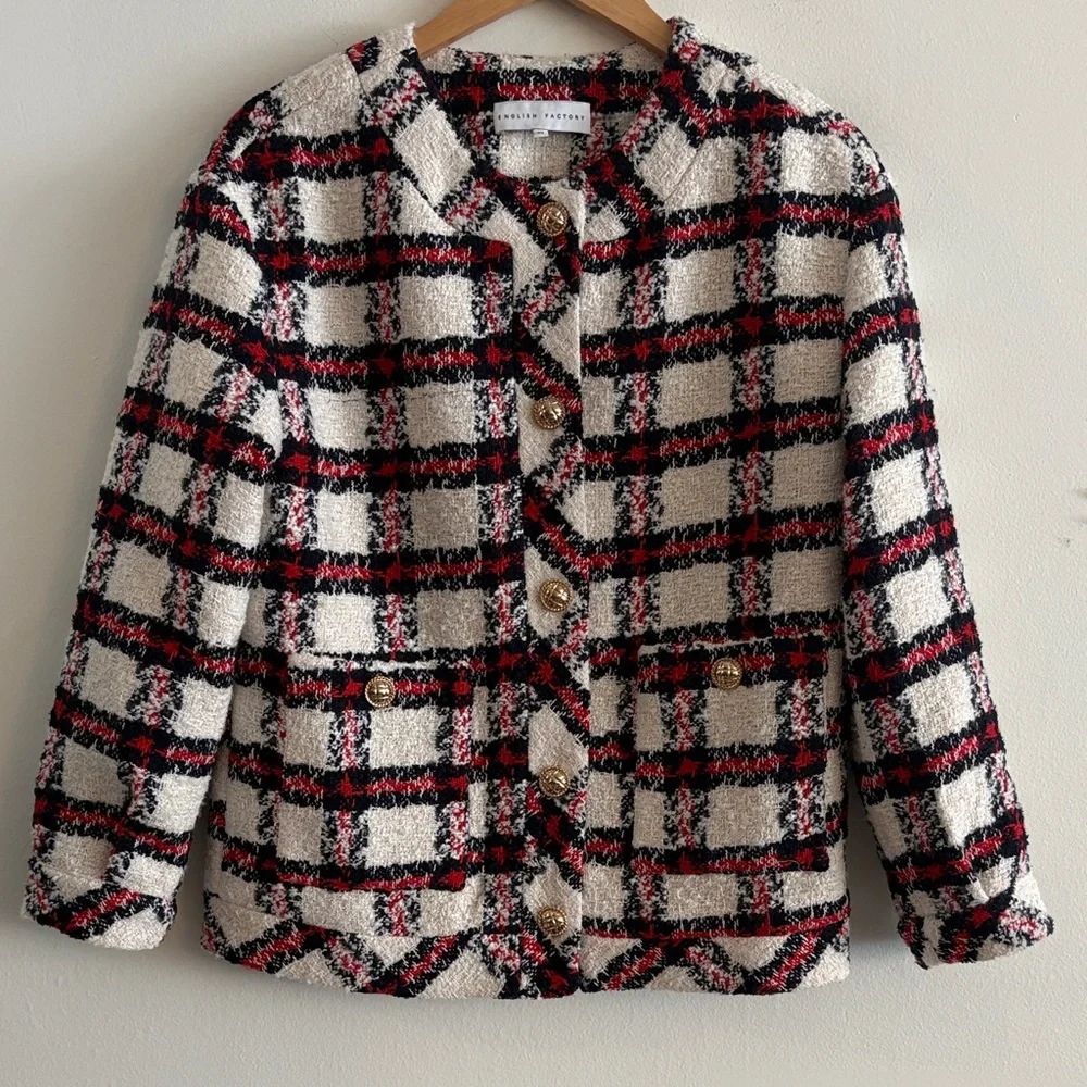 English Factory Plaid Relaxed Tweed Blazer Jacket Women’s Size XS - Picture 1 of 8